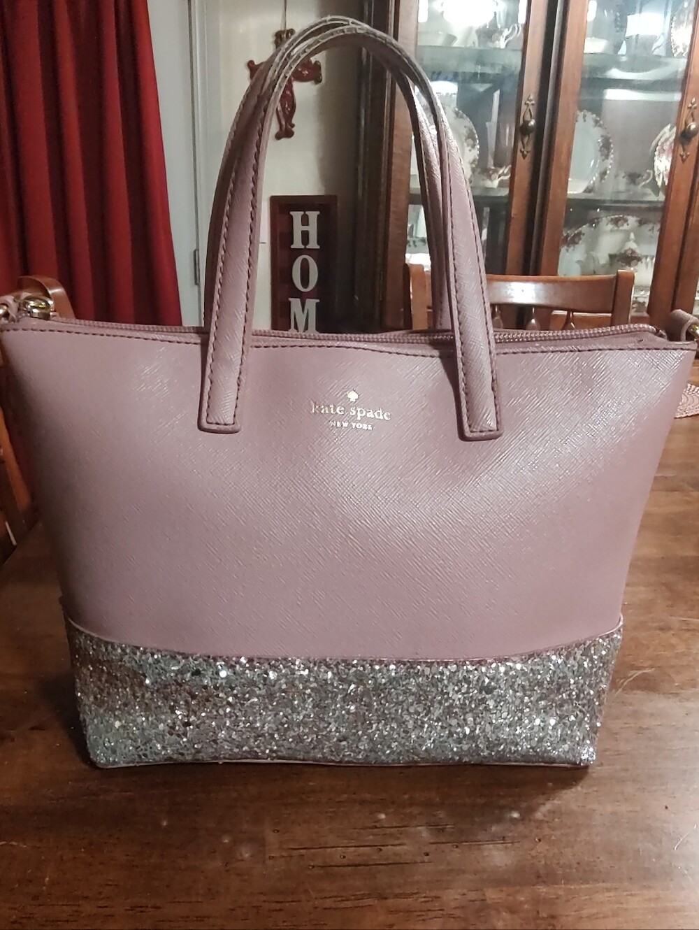 kate spade Mauve Mini Tote with Silver Glitter Base